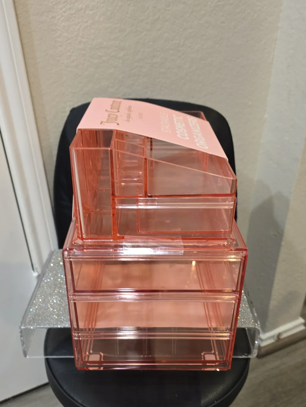 Juicy Couture Home 2-PC Stackable Acrylic Makeup Organizer Set- Pink